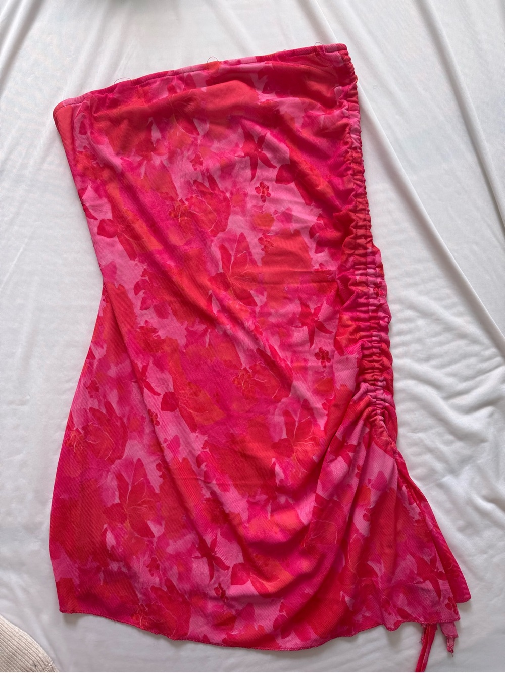 Pink Floral Ruched Tube Dress